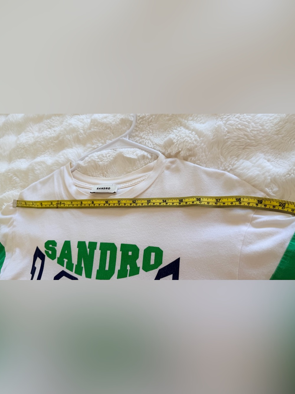 Sandro Cream Short Sleeve Tee with Green & Blue 1984 Graphic - Picture 12 of 15